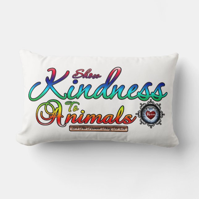 Show Kindness To Animals Rainbow Typography Lumbar Cushion (Front)