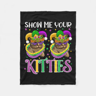 Show Me Your Kitties Mardi Gras Cute Cats Wearing Fleece Blanket