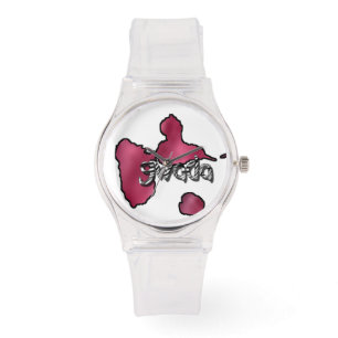 Show pink woman with chart of the Guadeloupe Watch