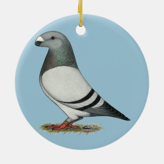 Show Racer Blue Bar Pigeon Ceramic Tree Decoration (Back)