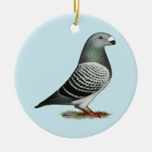 Show Racer Blue Chequered Pigeon Ceramic Tree Decoration