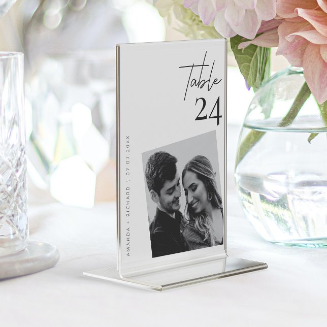 Show-Stopping Photo Wedding Table Number Cards (Elegant White Wedding Modern Romance Photo Table Number)