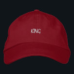 Showcasing the word King finely on the Front Side Embroidered Hat<br><div class="desc">Elevate your look with this eye-catching red cap, showcasing the word "King" finely embroidered on the front. Crafted from durable, high-quality fabric, it offers a unique blend of style and comfort, complete with an adjustable strap for a tailored fit. A distinctive piece for those who wear their confidence like a...</div>