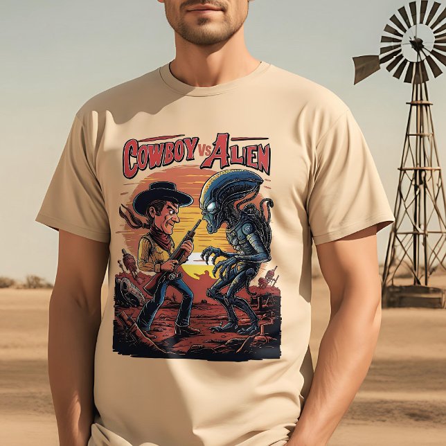 Showdown at Sundown - Cowboy vs. Alien T-Shirt (cowboy vs alien t-shirt)