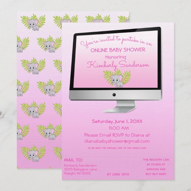Shower By Mail Baby Girl Pink Online Invitation (Front/Back)