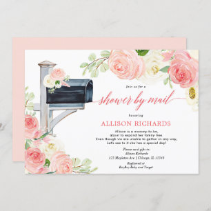 Shower by mail blush pink floral girl baby shower invitation