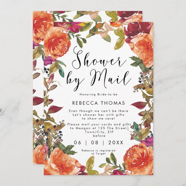 shower by mail fall floral virtual bridal shower invitation (Front/Back)