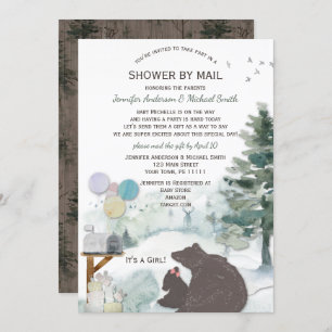 Shower by Mail Forest Woodland Bear Girl Baby Invitation