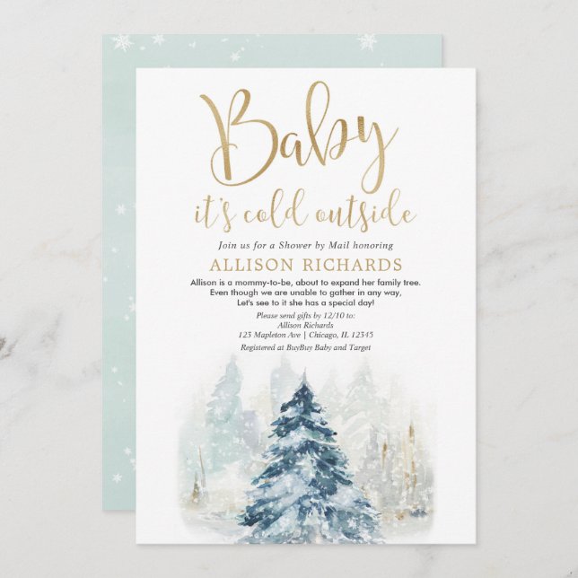 Shower by mail gender neutral winter baby shower invitation (Front/Back)
