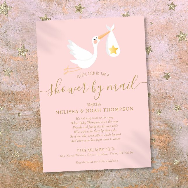 Shower By Mail Long Distance Stork Pink Invitation (Shower By Mail Long Distance Stork Pink Invitation)