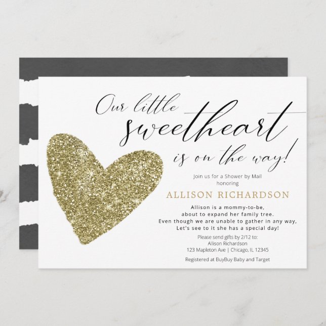 Shower by Mail Modern black gold gender neutral Invitation (Front/Back)