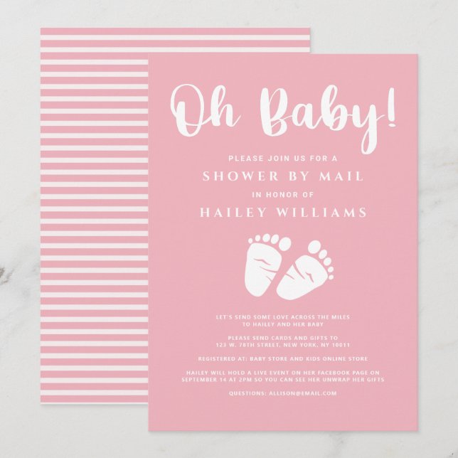 Shower by Mail Oh Baby Girl Feet Pink White Invitation (Front/Back)