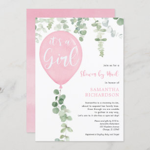 Shower by mail pink balloon eucalyptus baby shower invitation