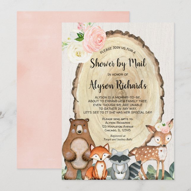 Shower by mail rustic girl woodland baby shower invitation (Front/Back)