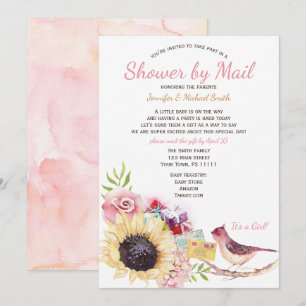 Shower by Mail Sunflower Woodland Girl Baby Invitation