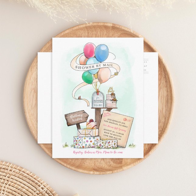 Shower By Mail Virtual Baby Shower Balloon Mailbox Invitation Postcard (Creator Uploaded)