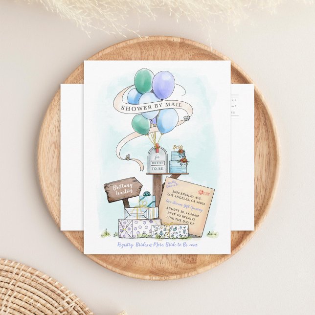 Shower By Mail Virtual Bridal Shower Mailbox Blue Invitation Postcard (Creator Uploaded)