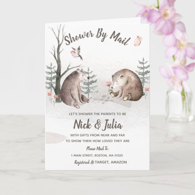 Shower By Mail, Watercolor Woodland Baby Shower In Card (Orchid)