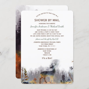 Shower by Mail WatercolorForest Woodland Deer Baby Invitation