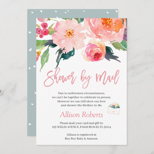 Shower by Mail Whimsical Watercolor Garden Floral Invitation (Front/Back)