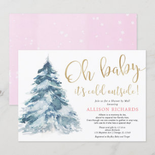 Shower by mail winter pink gold girl baby shower invitation