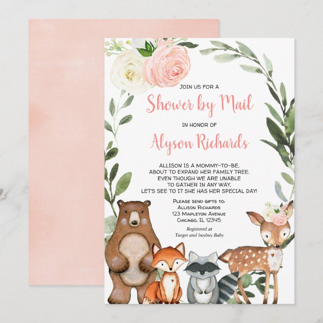 Shower by mail woodland floral girl baby shower invitation (Front/Back)