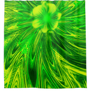Shower Curtain Abstract Lines Green Flower