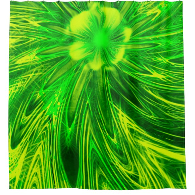 Shower Curtain Abstract Lines Green Flower (Front)