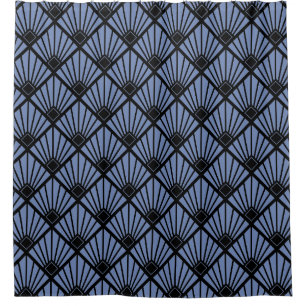 Shower Curtain - Art Deco Fan Black & Blue