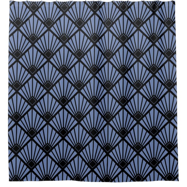 Shower Curtain - Art Deco Fan Black & Blue (Front)