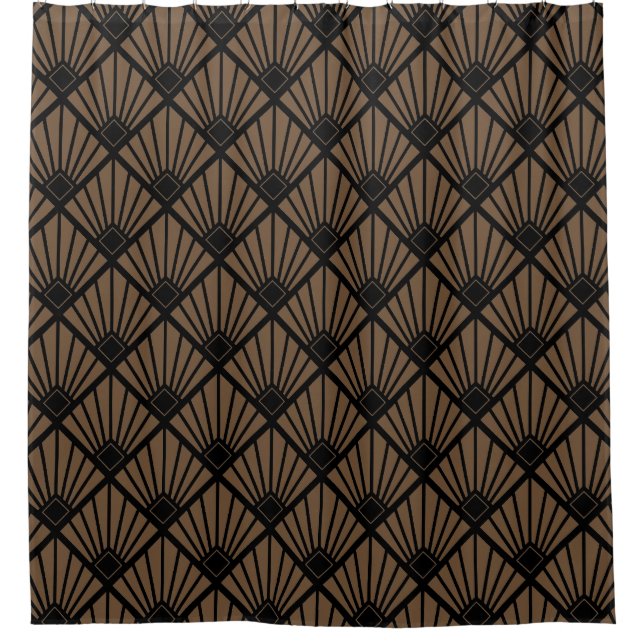 Shower Curtain - Art Deco Fan Black & Brown (Front)
