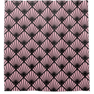 Shower Curtain - Art Deco Fan Black & Pink