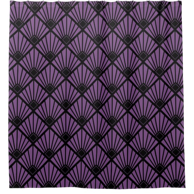 Shower Curtain - Art Deco Fan Black & Purple (Front)