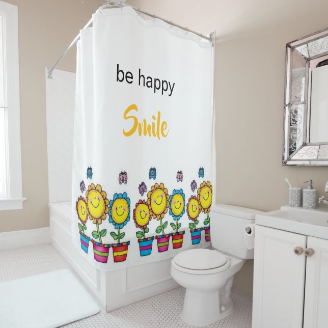 Shower Curtain Be Happy Smile Sunflowers Floral (In Situ)