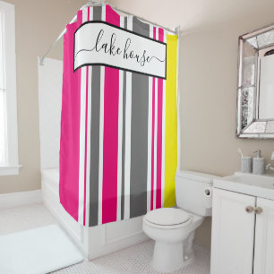 Shower Curtain - Beach Hut Stripes Hot Pink