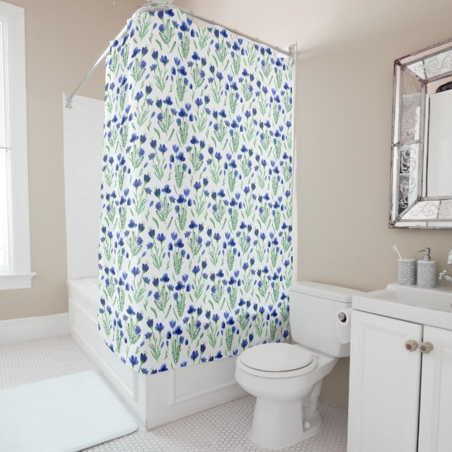 Shower Curtain - Blue Flowers Pattern (In Situ)