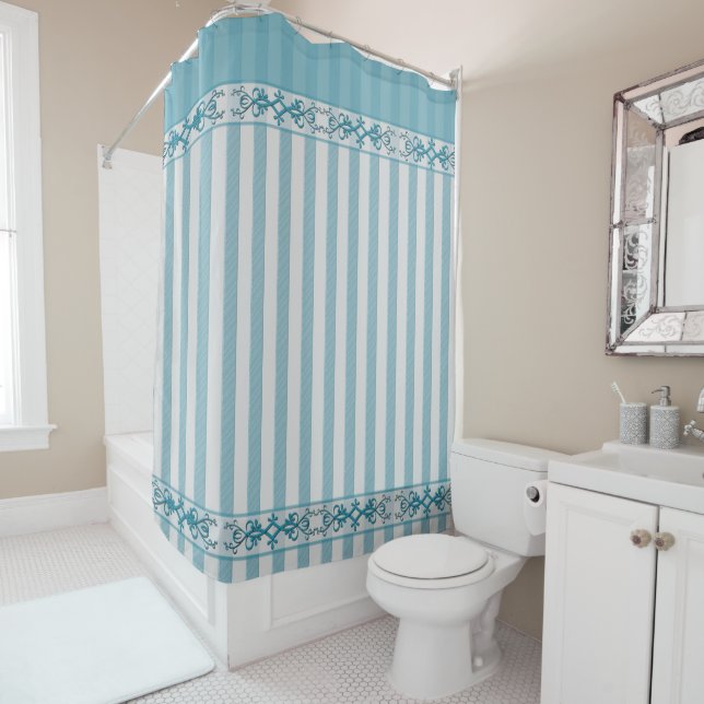 Shower Curtain - Blue/Grey/Stripes - Decorative (In Situ)
