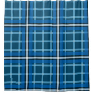 Shower Curtain Blue Tartan Plaid Check Pattern