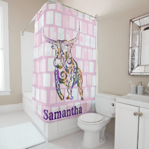 Shower Curtain Bull Pink Bricks