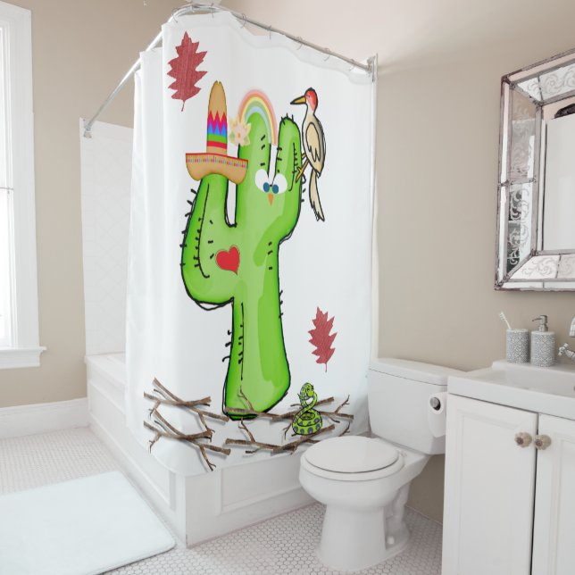 Shower Curtain Cactus Bird  (In Situ)