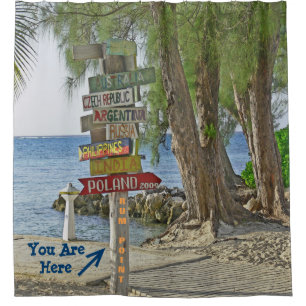 SHOWER CURTAIN/COLORFUL WOODEN WORLD COUNTRY SIGNS SHOWER CURTAIN