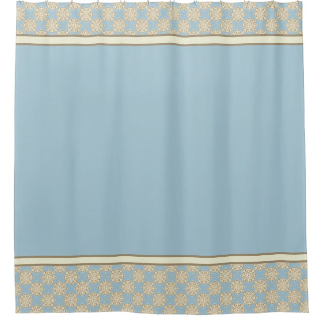 Shower Curtain Cream medallions on sky blue (Front)