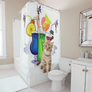 Shower Curtain Drink Kitten Fairy