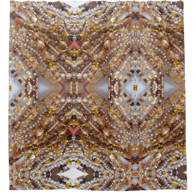 Shower Curtain- Earth Tones Bead Print Curtain (Front)