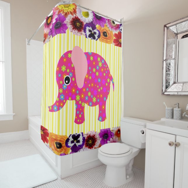 Shower Curtain Elephant Floral (In Situ)