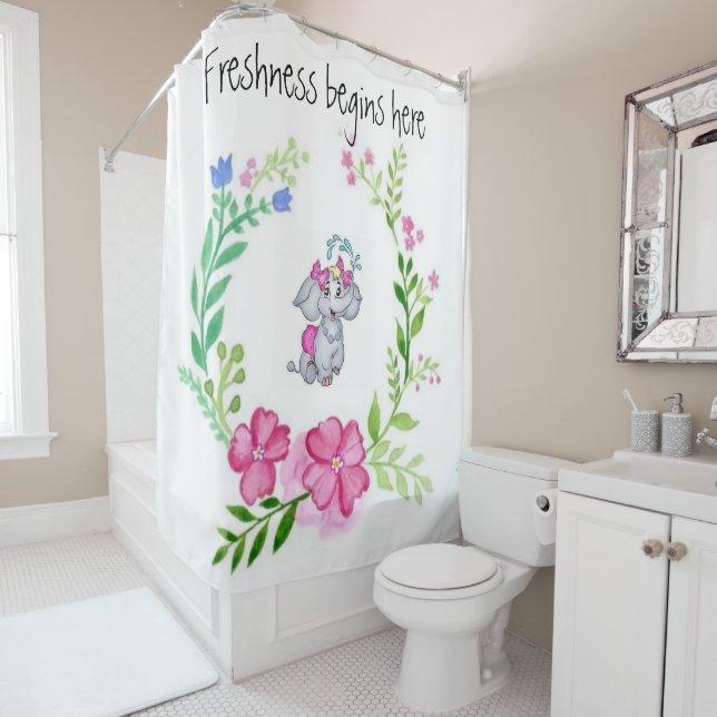 Shower Curtain Elephant  Floral (In Situ)