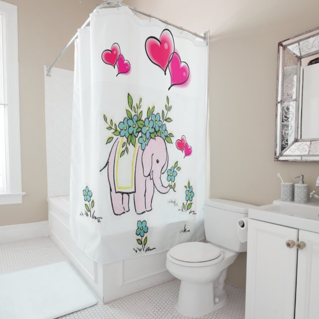 Shower Curtain Elephant Floral (In Situ)