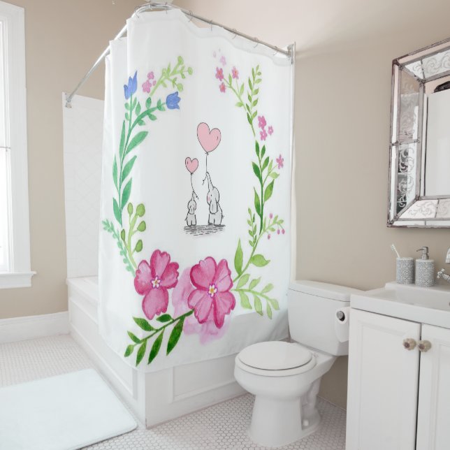Shower Curtain Elephant Floral (In Situ)