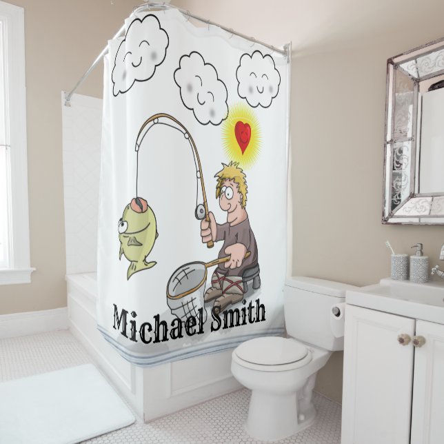 Shower Curtain Fisherman Fishing Fish Clouds (In Situ)