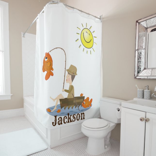 Shower Curtain Fisherman Fishing Fish Sun Boat (In Situ)